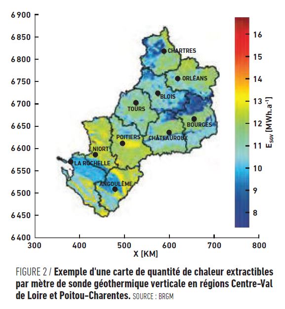 carte quantité de chaleur extractible par géothermie © BRGM